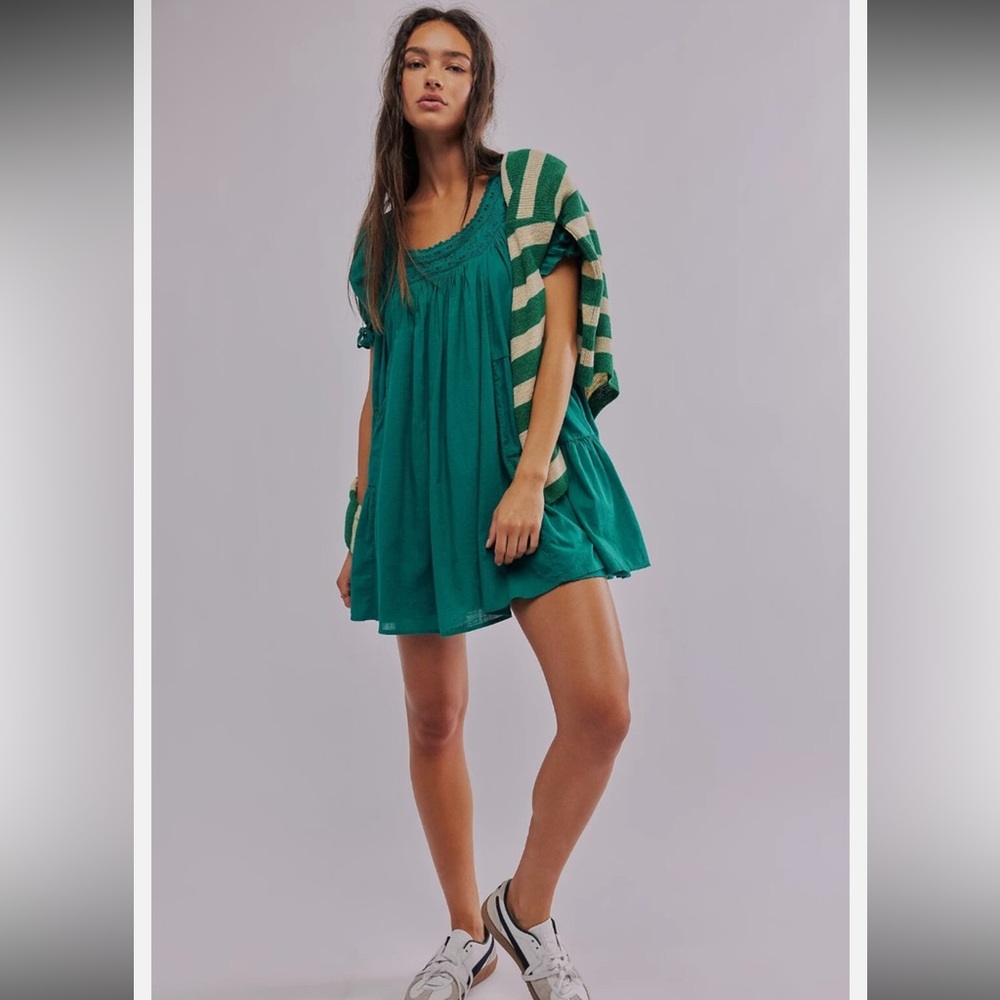Free People Sandy Shores Babydoll Dress Green Size M